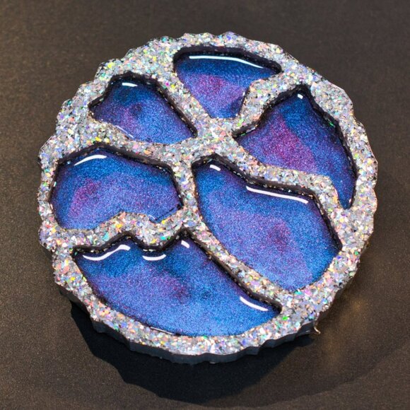 Silver Sparkle and Color Shift Geode Agate Coasters – Set of 2 | Wine Coasters - Picture 3 of 5